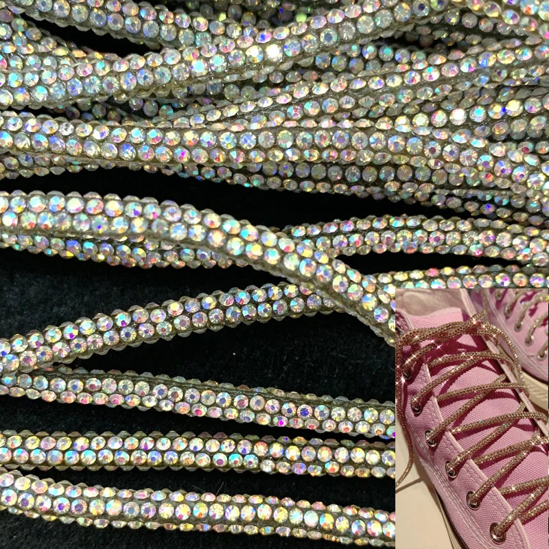 Lucky Customized  6 Rows with SS2.5 SS3 SS4 SS5 SS6  Full Rhinestone Tube Rope Rhinestone Rope Tape  for Hoodies and Shoes Belt