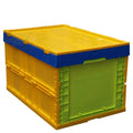 QS Collapsible Crate Industrial Stackable Folding Transport Plastic Moving Crate for  Storage Totes Attached Lid Hinged Lid