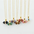 New Fashion Gemstone Rose Quartz Opal Necklace Gold Plated Short Hexagonal Column Pendant Necklace