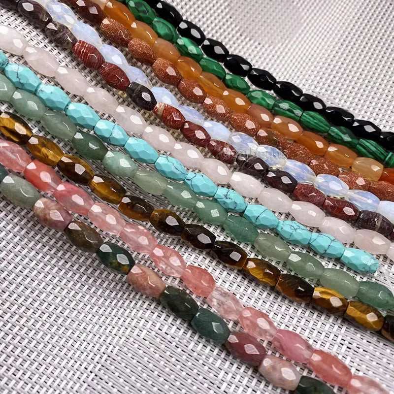 Hot Sell Faceted Rice Gemstone Beads Strand Natural Stone Quartz Bead for DIY Jewelry Making 6x9mm Length 20cm