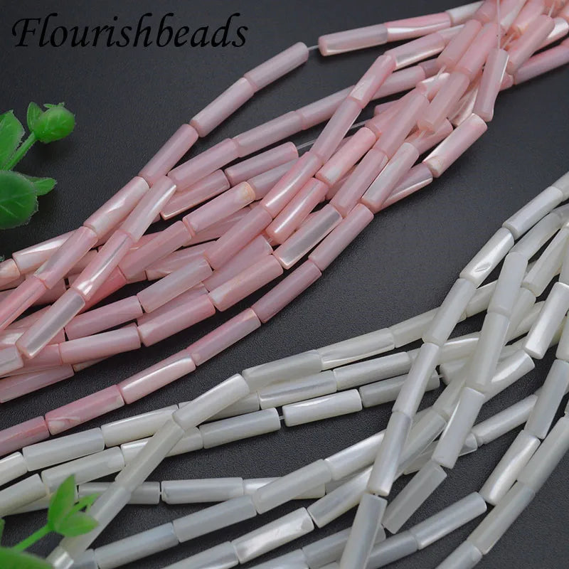Wholesale Bulk Bracelet Necklace Findings Cylinder-shaped 4x13mm White Dyed Pink Natural Shell Beads for Jewelry Making
