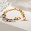 18K Gold Stainless Steel Block Oval Hollow Circle Cross Chain Bracelets Geometric Style Trendy Gold Silver Color for Anniversary