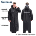 Trustloops Custom Private Label Motorcycle Raincoat One Piece Oxford Waterproof Hooded Black Rainwear OEM ODM Bulk