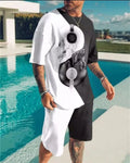 New Design Men T-shirt Set Letters Printed Fashion Quick Drying Shorts T-shirts Combination 2-piece Set Men's Clothing Summer