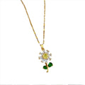 Vintage Stainless Steel Chain Full Zircon Crystal Flower Pendant Elegant 18k Gold Plated Necklace Jewelry for Women Girls Gifts