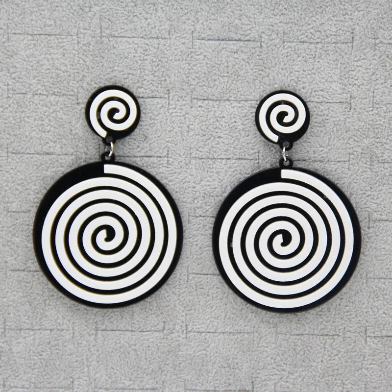 Dangle Earrings Black White Spiral Acrylic Drop Earrings Hip Hop Round Coil Resin New Punk for Women Jewelry Trends 1 Pair FS
