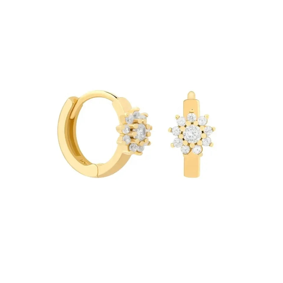 LOZRUNVE 925 Sterling Silver Boucles Doreilles Cubic Zirconia Flower Dainty Huggie Small Hopp Earring