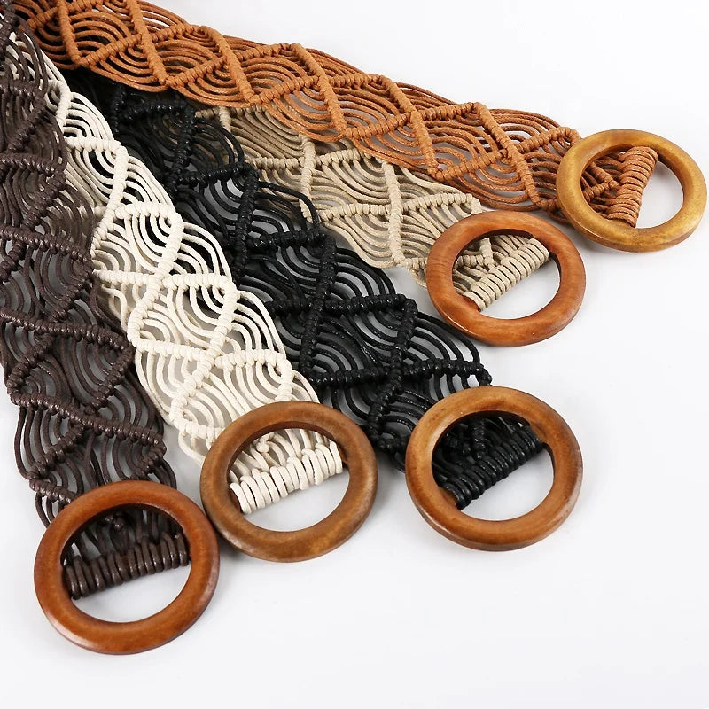 Vintage Bohemian Knitted Belts for Women Wide Waistband Accessories Woven Design