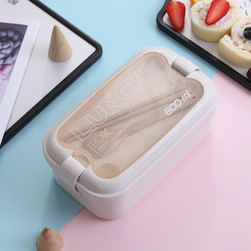 BPA-Free Wheat Straw Fiber Square Shape Bento Lunch Boxes 800ml Capacity Dishwasher/Microwave Safe Kids Student Dinnerware Sets