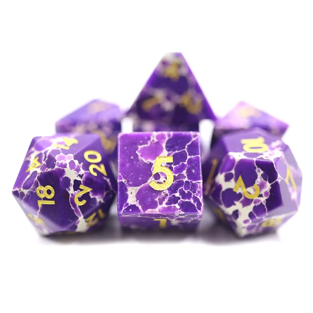 Purple Cracked Style Polyhedral 7PCS Dice Set Gem Stone Dnd Dice