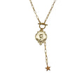 Wish Jewelry Gold Plated Paper Clip Chain Embossed Necklace Delicate 925 Sterling Silver OT Clasp Star Portrait Pendant Necklace