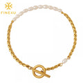 Women Fashion Jewelry Dainty Ot Clasp Stainless Steel Rope Chain 18K Gold Freshwater Pearl Bracelet