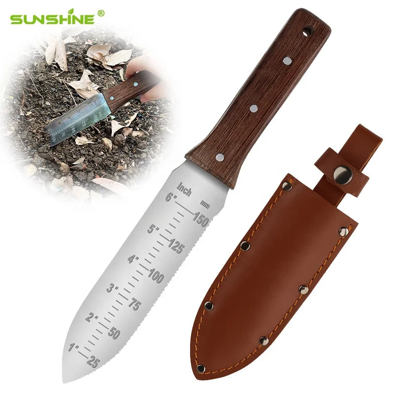 SUNSHINE Top Quality Popular Eco-friendly 440 Stainless Steel Blade Bench Wood Handle Garden Hori Hori Knife with Pocket Spade