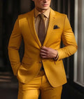 Dark Yellow Men Business Suits Notched Lapel  Groom Groomsman Tuxedos Wedding Party Formal Occasion 2 Piece Set Jacket Pants