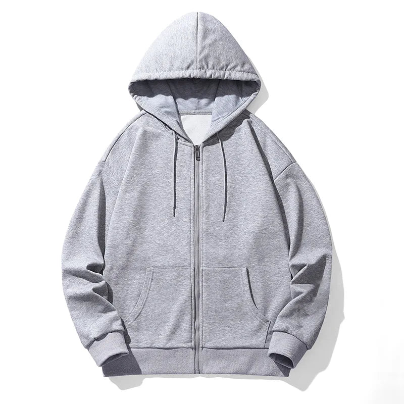 Custom Logo Heavyweight Zip-Up Hoodie Solid Color Regular Fit Eco-Friendly Casual Autumn Jacket for Men
