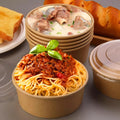 Kraft Paper Salad Bowl with Plastic Lids Customized Packaging for Salad Soup Fast Food to Go Recyclable Container Paper Cups