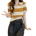 Summer POLO-neck Knit Top Slim Short Top Knit Pullover T-shirt for Women