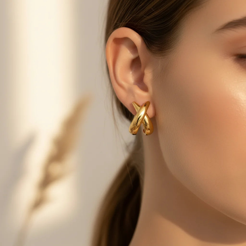 Clioro New Trendy Gold Plated Stainless Steel Stud Earrings Waterproof for Party Women's Jewelry Gift