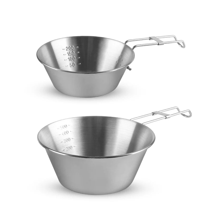 RTS KingGear Eco-Friendly Plant Pattern Outdoor BBQ 300ml/500ml Sierra Cup 304 Stainless Steel Camping Bowl Foldable Handle