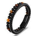 Men's Stainless Steel Leather Woven Multilayer Bracelet with Explosion Style Natural Stone Beads Fashion Charm Bracelets