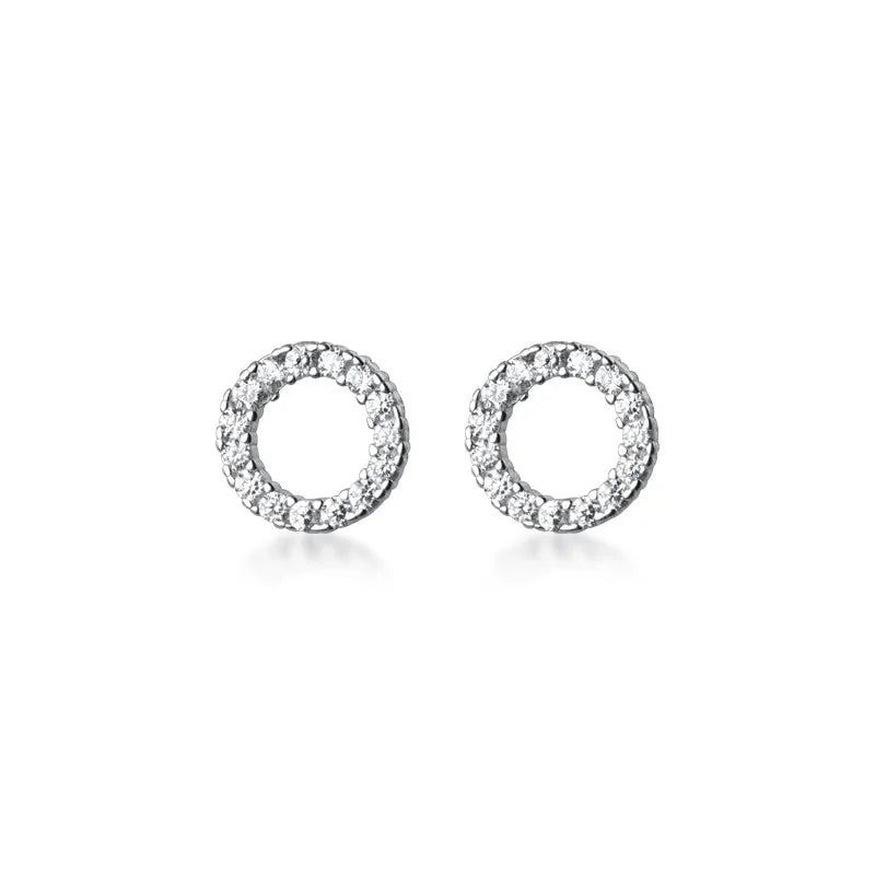 Fashion Round Full Crystal Wedding Stud Earrings for Women 925 Sterling Silver Minimalist Jewelry