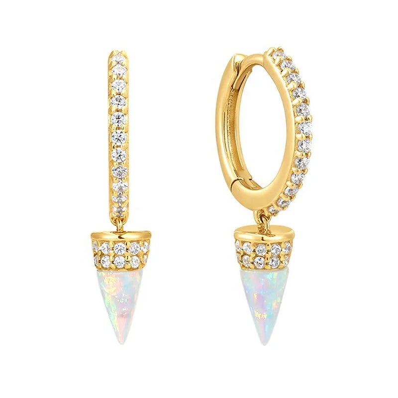 Milskye New Chic Jewelry 925 Sterling Silver 18k Gold Plated Opal Bullet Pendant White Zircon Hoop Earring