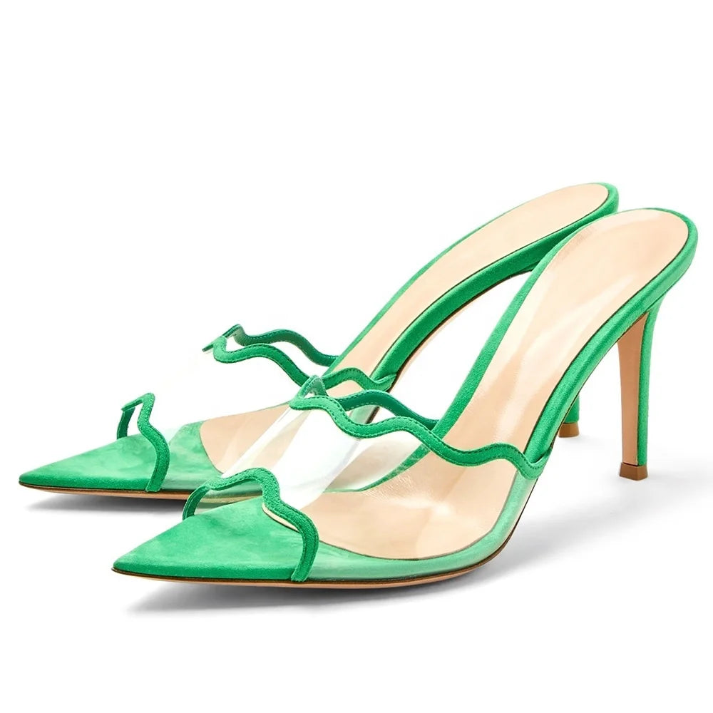 Transparent Slippers Heel for Ladies 2023 Wholesale Women Middle Heel Shoes Golden Spring Summer Clear Sandals