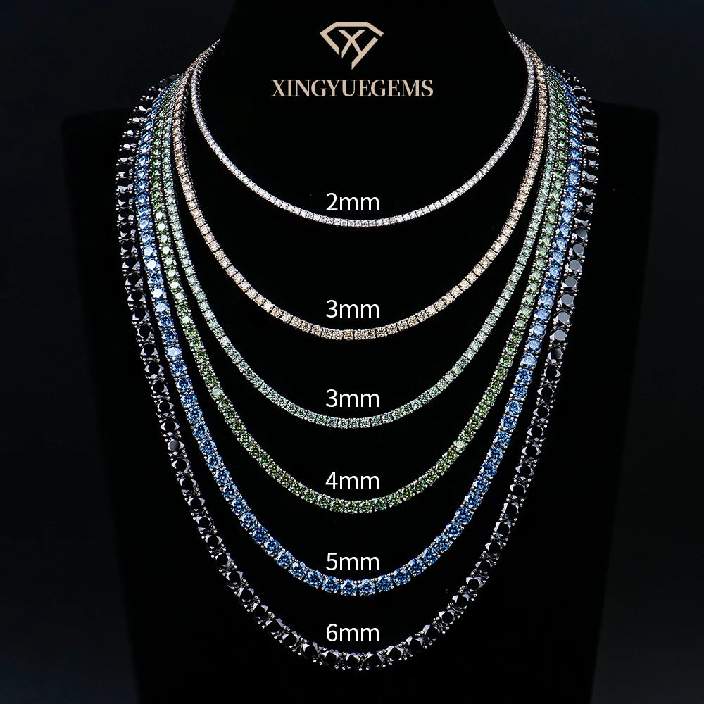 Moissanite Colored Tennis Necklace 925 Sterling Silver VVS Pass Diamond Test Hip Hop Jewelry Fashion Mysterious Style for Men