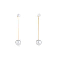 S925 Silver Korean Geometric Stud Earrings for Women White Round Pearl Long Earrings Jewelry Fashion