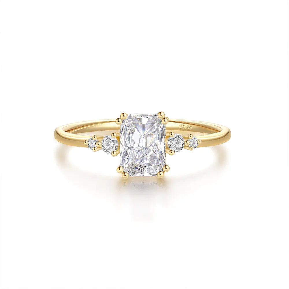 High End 18K Gold Plated Luxury Rectangle Dainty Zirconia 925 Sterling Silver Lines Rings for Women Silver Jewelry