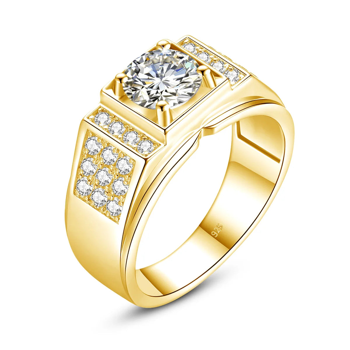 Luxury Man Rings Engagement Wedding 925 Sterling Silver 1 Carat Moissanite Diamond Bague Homme