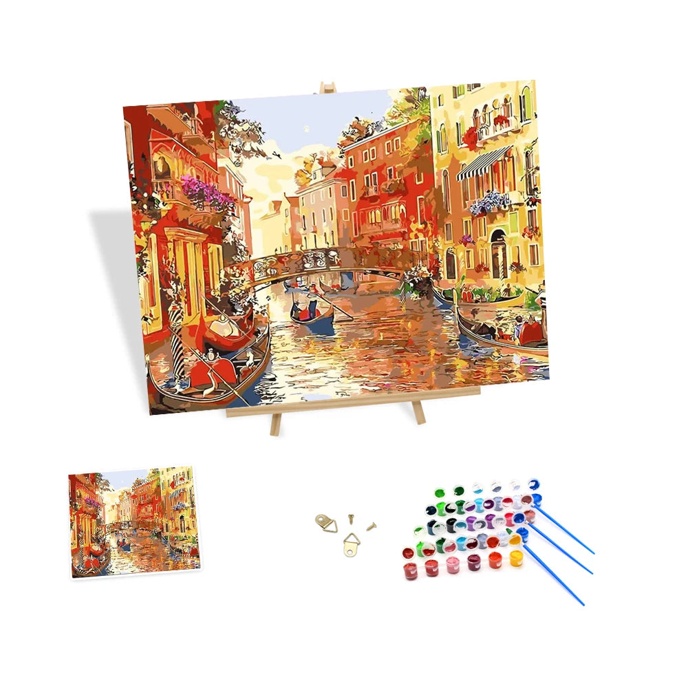 European Style Paint by Numbers Customize Canvas Scenic Venice Diy Coloring Oil Painting Handmade Art Decor