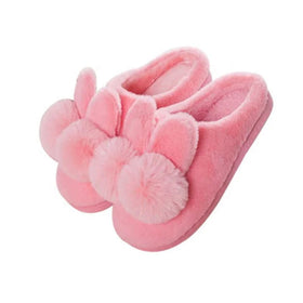 New Fashion Plush Rabbit Cute slippers for Women Sweet pink Bunny with Big Fluffy Ball Winter Warm Indoor Slipper