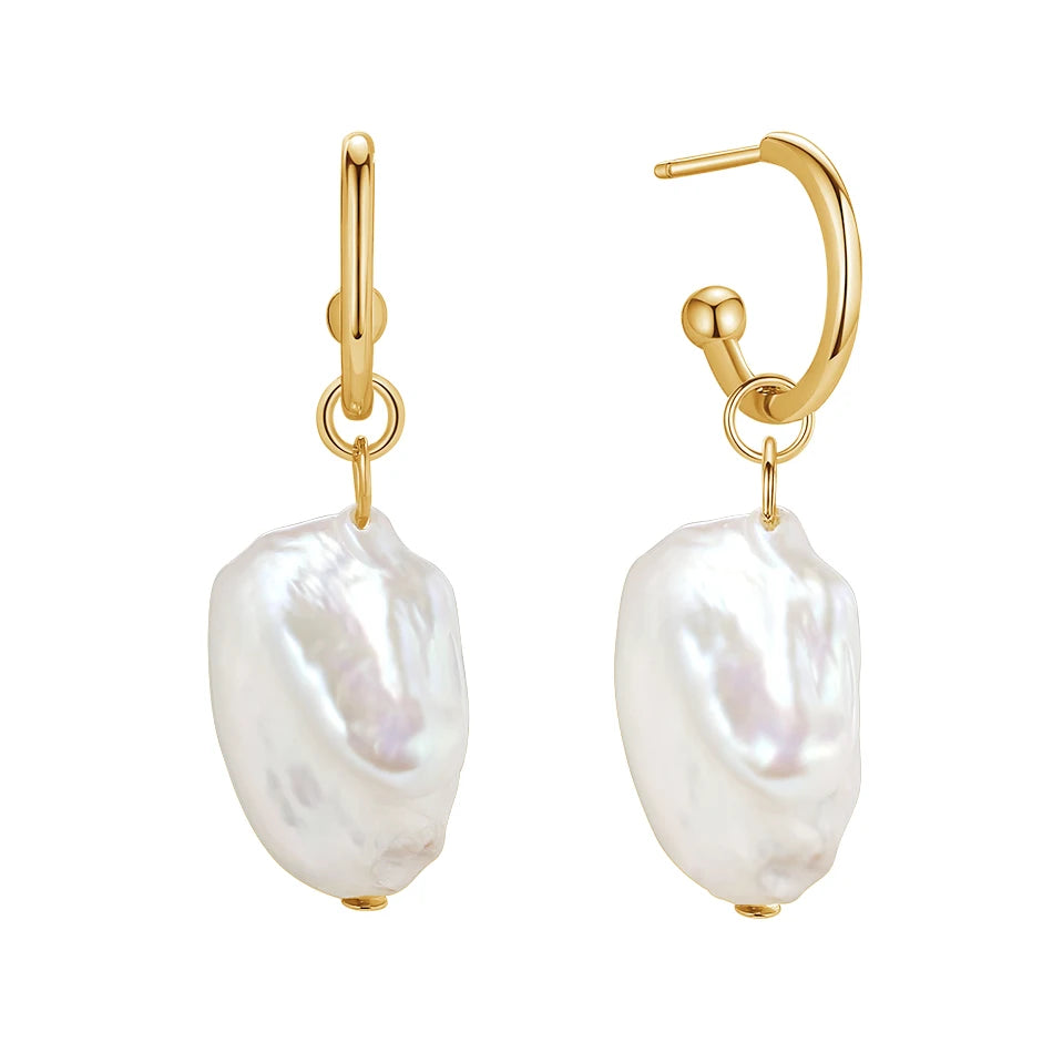 Classic Gold Vermeil Jewellery Wholesale Long Silver Earrings Natural Pearl Drop Hoop Earring