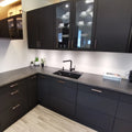 NICOCABINET Custom Quality Lacquer Painting Smart Polyurethane Modern Matte Black Kitchen Cabinet Laminate Marble/Resin Sink