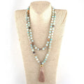 Women Yoga Necklace Amazonite Stone Buddha Charm Pendant Necklace 108 Beads Mala Necklace