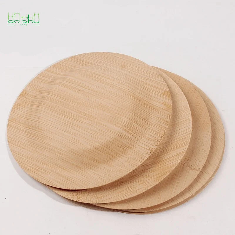 Natural Disposable Round Bamboo Plates Set for Parties