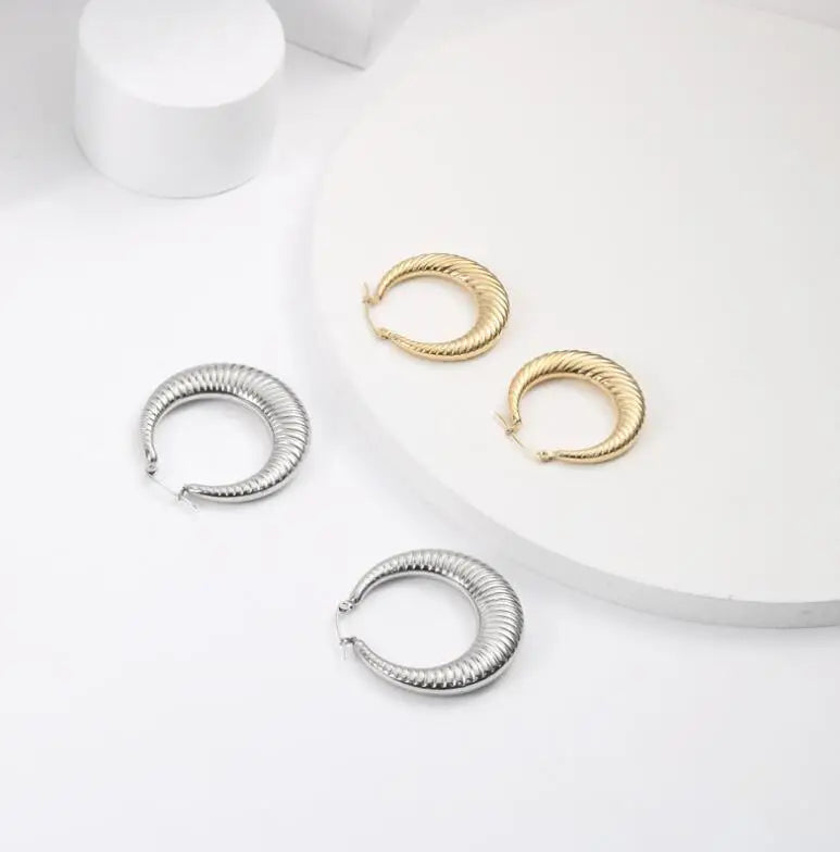 New Arrival Trendy Chunky Thick Hollow Out Light Twist Big Hoop Earrings Gold Twisted Large Hoops Stainless Steel