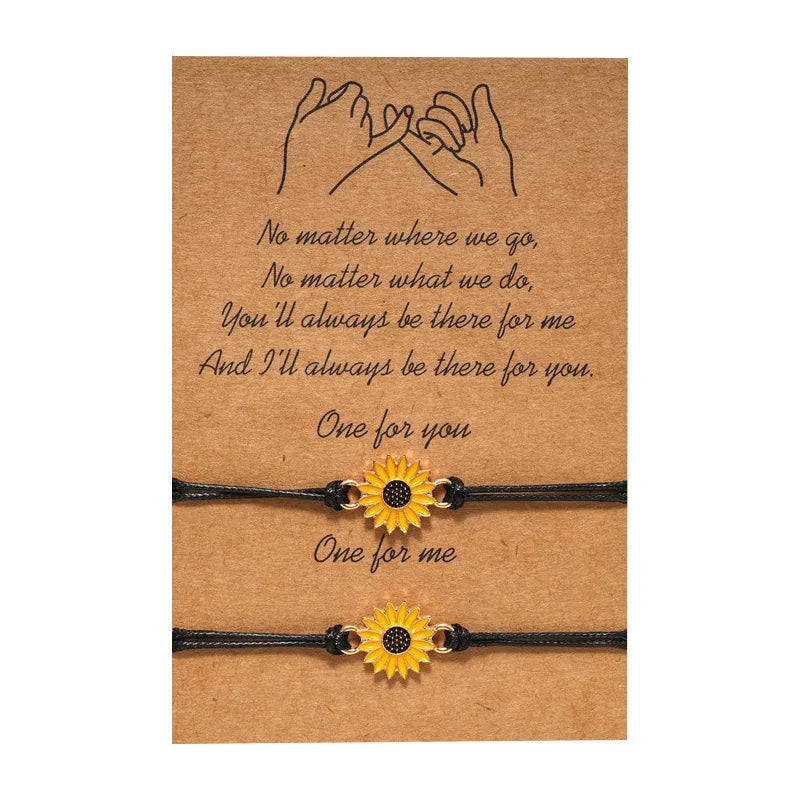 Hot Selling Waterproof Wax Adjustable Couple Bracelet Alloy Drop Oil Sunflower Woven Bracelet Jewelry MegaBDM