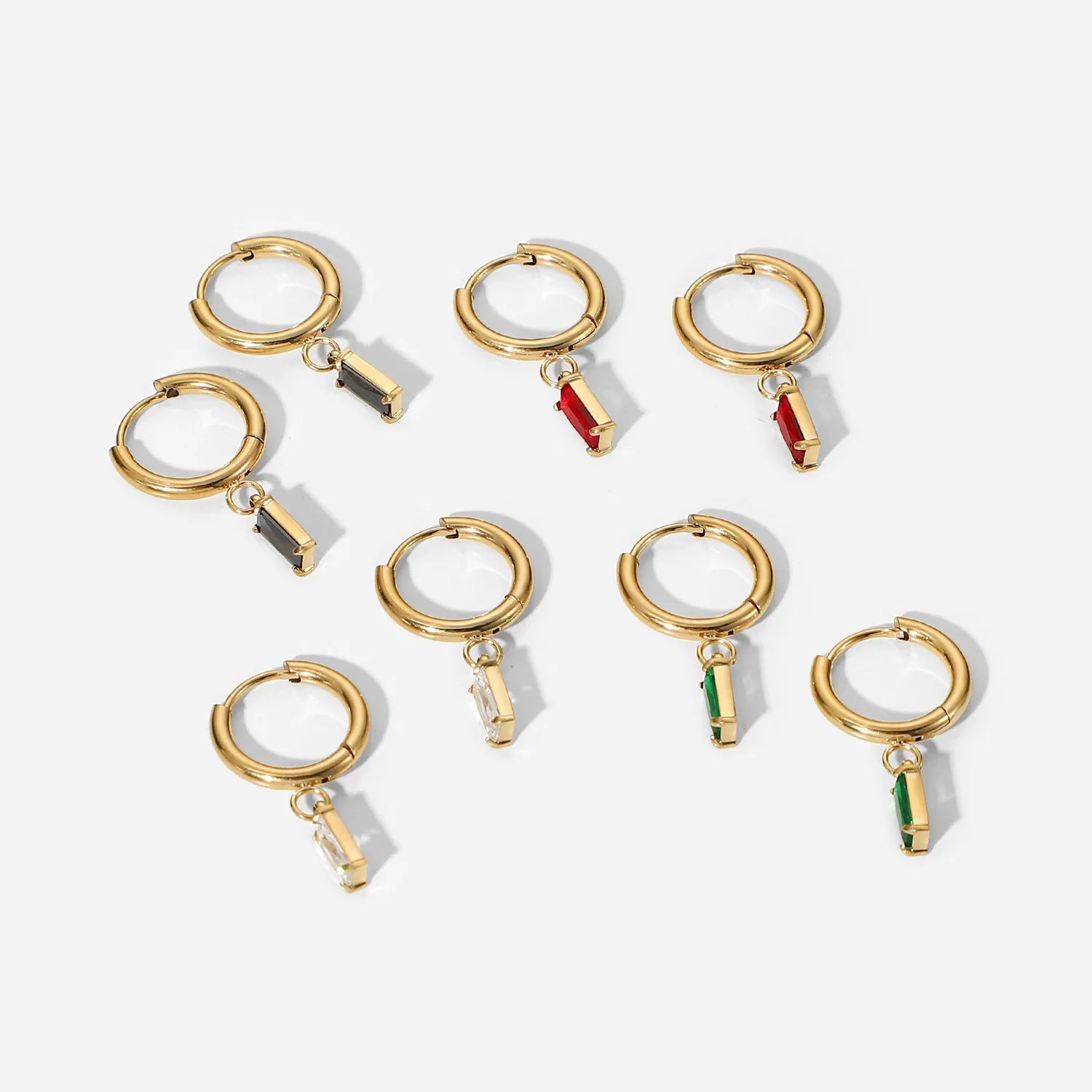 Luxury 18K PVD Gold Plated Stainless Steel Waterproof Hoop Earrings Hypoallergenic Women's Gemstone Drop Jewelry OEM Fashion
