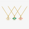 FUAMAY 925 Silver Zircon Jewelry Pink White Green Enamel Necklace Pendant Women Evils Eye Necklace