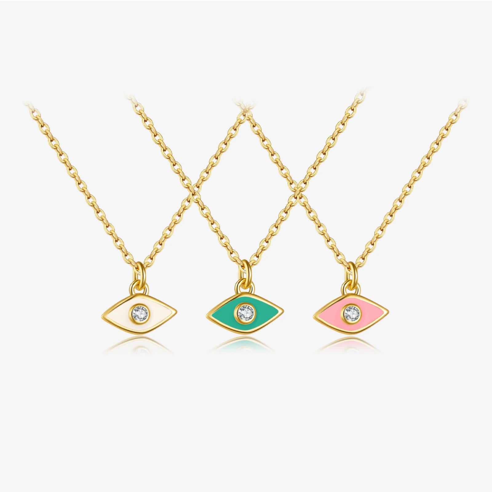 FUAMAY 925 Silver Zircon Jewelry Pink White Green Enamel Necklace Pendant Women Evils Eye Necklace