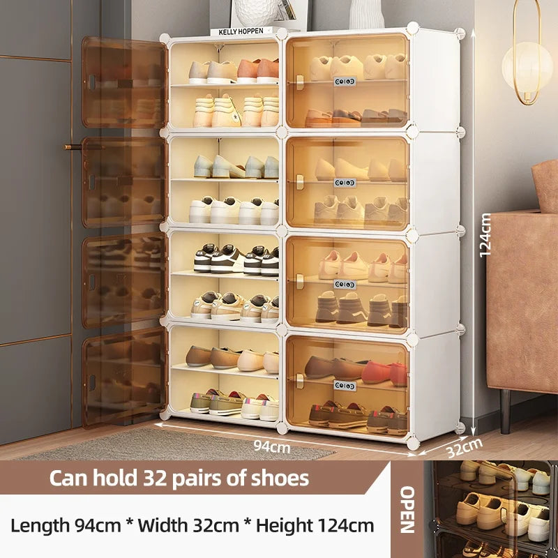 Simple and Easy to Assemble PET Shoe Cabinet with Door Magnetic Suction Style High-end Living Room Entry Convertible Design