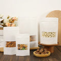 OEM MOPP White Kraft Paper Bag CPP Food Grade Recyclable Stand up Zipper Pouch with See-Through Window for Cashew Nuts Sugar