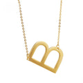 Women's 18K Gold Plated Stainless Steel Monogram Pendant Necklace Sideways Large Initial Design with Link Chain Gift