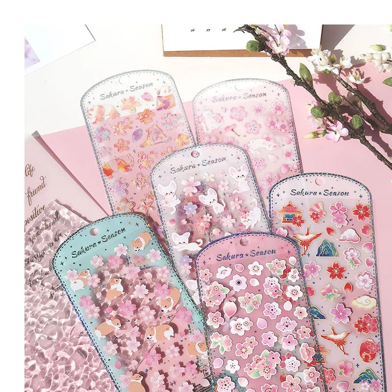 Nekoni Sakura Festival Aesthetic Stickers Original Cat Decals Panda Corgi Animal Stickers