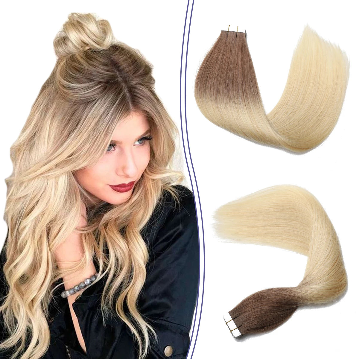 Wholesale Cuticle Aligned European Tape Ins Hair Natural Remy Blond Colored Tape Hair Extensions