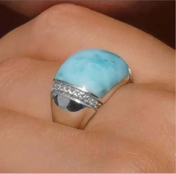 Jewelry Women's Larimar Rings Larimar Jewelry S925 Natural Larimar Ring for Jewelry Making