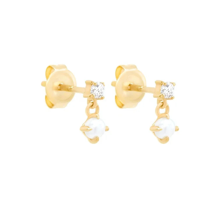 18K Gold Vermeil Freshwater White Pearl Charm Stud Women's Drop Earrings for Women Party Wedding Brass Jewelry