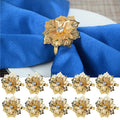 Gold Metal Napkin Ring Holder with Hollow Flower Design Pearl Material for Office Wedding Party Holiday Banquet Christmas Dinner